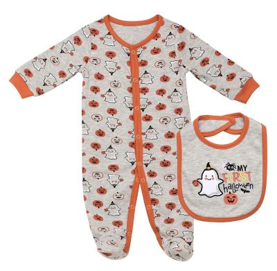 Baby Starters&reg; 2-Piece My First Halloween Sleep and Play Footie and Bib Set in Grey