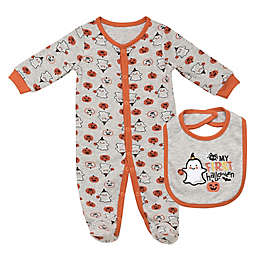 Baby Starters® 2-Piece My First Halloween Sleep and Play Footie and Bib Set in Grey