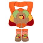 Alternate image 0 for Baby Essentials 2-Piece Thanksgiving Turkey Bib and Sock Set in Brown
