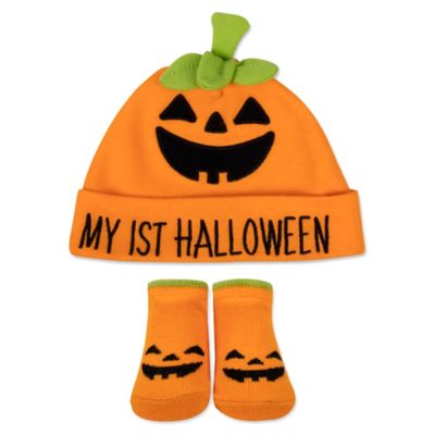 Little Me&reg; Size 0-3M 2-Piece My First Halloween Socks and Bootie Set in Orange