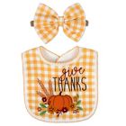 Alternate image 0 for Baby Essentials 2-Piece "Give Thanks" Thanksgiving Bib and Bow Set in Orange