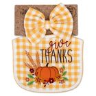 Alternate image 1 for Baby Essentials 2-Piece "Give Thanks" Thanksgiving Bib and Bow Set in Orange
