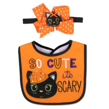 Baby Essentials 2-Piece "So Cute It's Scary" Halloween Bib and Bow Set. View a larger version of this product image.