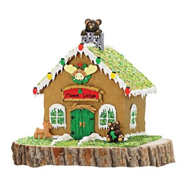 Bakery Bling&trade; Moose Lodge Gingerbread House in Green. View a larger version of this product image.
