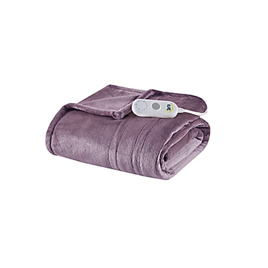 Serta&reg; Plush Heated Throw Blanket in Purple. View a larger version of this product image.