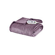 Serta&reg; Plush Heated Throw Blanket in Purple