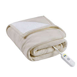 Serta® Fleece to Sherpa Heated Throw Blanket in Tan