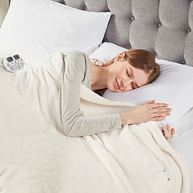 Serta&reg; Plush Heated King Blanket in Ivory. View a larger version of this product image.