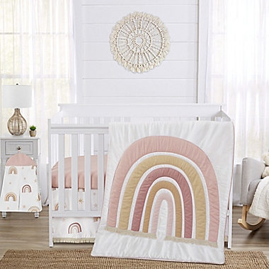 Sweet Jojo Designs&reg; Boho Rainbow 4-Piece Crib Bedding Set in Pink/Taupe. View a larger version of this product image.