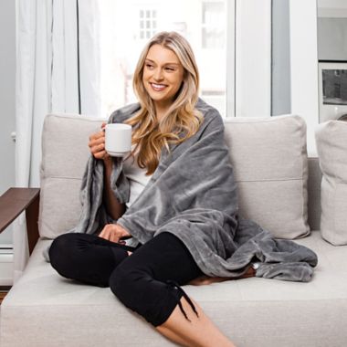 Brookstone&reg; N-A-P&reg; Heated Throw in Grey. View a larger version of this product image.