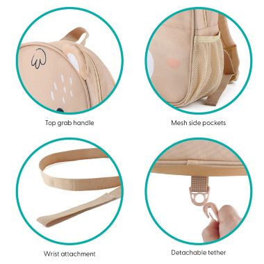 Belle ON THE GO Bear Backpack Leash in Brown. View a larger version of this product image.