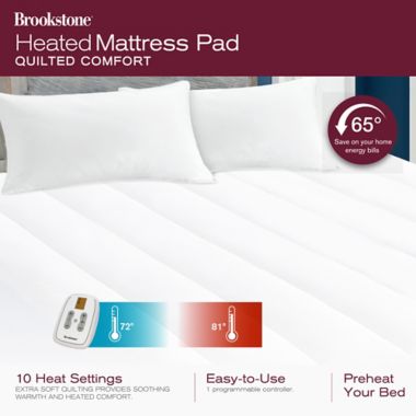 Brookstone&reg; Heated King Mattress Pad in White. View a larger version of this product image.