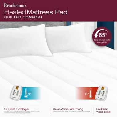 Brookstone&reg; Heated King Mattress Pad in White. View a larger version of this product image.