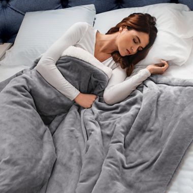 Brookstone&reg; N-A-P&reg; Reversible Heated Faux Sherpa Queen Blanket in Grey. View a larger version of this product image.