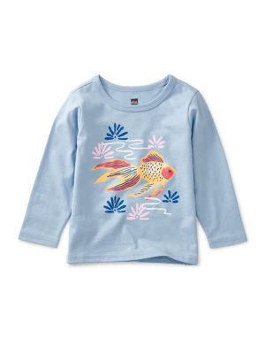 Tea Collection Coy Graphic Long Sleeve T-Shirt in Blue