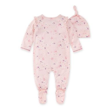 Burt's Bees Baby&reg; Newborn 2-Piece Sweet Petal Footed Jumpsuit and Hat Set in Dawn. View a larger version of this product image.