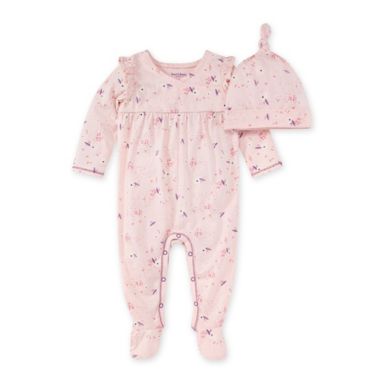 Burt's Bees Baby&reg; Size 0-3M 2-Piece Sweet Petal Footed Jumpsuit and Hat Set in Dawn. View a larger version of this product image.