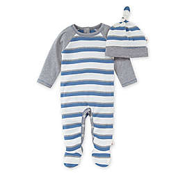 Burt's Bees Baby® Adventure Stripe Jumpsuit and Knot Top Hat Set in Ivory/Grey