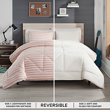 UGG&reg; Corey 3-Piece Reversible Full/Queen Comforter Set in Rosewater Stripe. View a larger version of this product image.