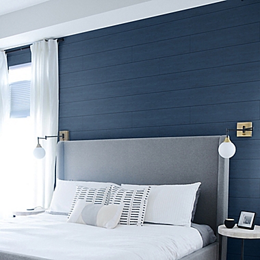 NextWall&reg; Faux Shiplap Peel and Stick Wallpaper in Blue. View a larger version of this product image.