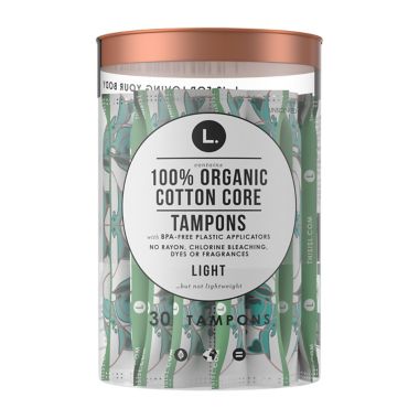 L. 30-Count Organic Cotton Core Light  Tampons. View a larger version of this product image.