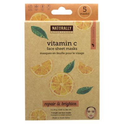 Naturally by Upper Canada&reg; 5-Piece Vitamin C Infused Sheet Masks