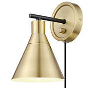 Globe Electric Tristan 1-Light Plug-In or Hardwire Wall Sconce in Matte Brass