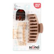 Scunci&reg; 3-Pack Assorted Jaw Clips in Brown