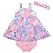 Nannette Baby 2-Piece Patchwork Tiered Dress and Diaper Cover Set in Coral