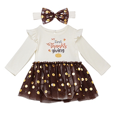 Baby Starters&reg; Size 3M 2-Piece My First Thanksgiving Long Sleeve Dress and Headband Set. View a larger version of this product image.