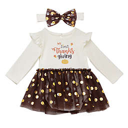 Baby Starters® Size 3M 2-Piece My First Thanksgiving Long Sleeve Dress and Headband Set