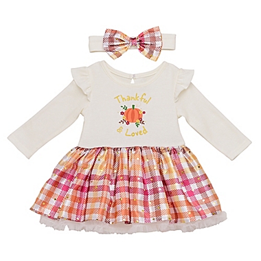 Start-Up Kids&reg; Size 4T 2-Piece Thankful &amp; Loved Long Sleeve Dress and Headband Set. View a larger version of this product image.