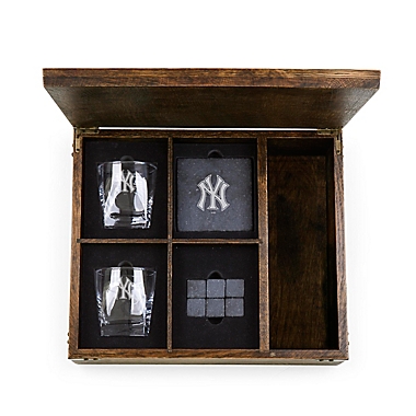 MLB New York Yankees Oak Whiskey Box Gift Set. View a larger version of this product image.