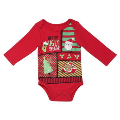 Baby Starters&reg; &quot;My First Ugly Sweater&quot; Long Sleeve Bodysuit in Red