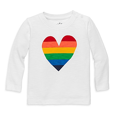 Primary Unisex 12-18M Rainbow Heart Long Sleeve Tee in White/Rainbow. View a larger version of this product image.