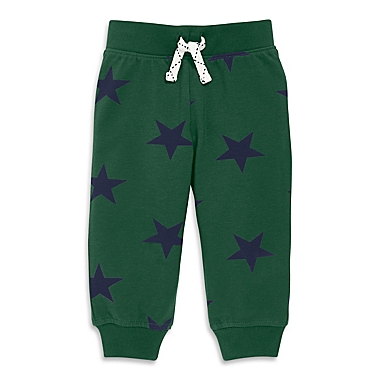 Primary&reg; Unisex Size 6-12M Stars French Terry Baby Jogger Pant in Evergreen/Navy Star. View a larger version of this product image.