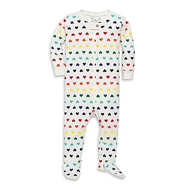 Primary&reg; Unisex  Size 6-9M Heart Organic Cotton Zip Footie in Ivory/Rainbow Heart. View a larger version of this product image.