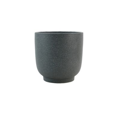 Everhome&trade; Small Round Stoneware Indoor/Outdoor Ribbed Planter in Grey