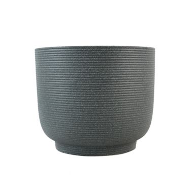 Everhome&trade; Medium Round Stoneware Indoor/Outdoor Ribbed Planter in Grey. View a larger version of this product image.