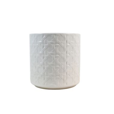 Everhome&trade; Small Round Stoneware Indoor/Outdoor Caning Planter in White. View a larger version of this product image.