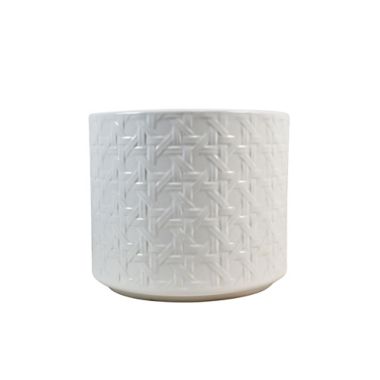 Everhome&trade; Medium Round Stoneware Indoor/Outdoor Caning Planter in White. View a larger version of this product image.