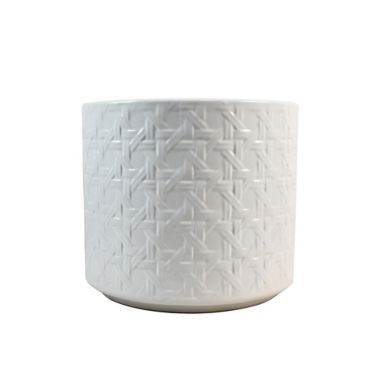 Everhome&trade; Large Round Stoneware Indoor/Outdoor Caning Planter in White. View a larger version of this product image.