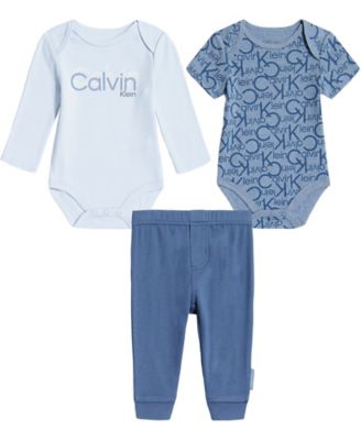 Calvin Klein&reg; 3-Piece Bodysuit and Pant Set in Blue/Light Blue