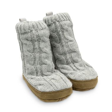 goldbug&trade; Size 0-6M Cable Knit Slipper in Grey. View a larger version of this product image.