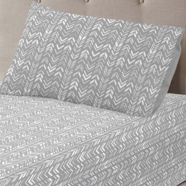 Simply Essential&trade; Microfiber Twin Sheet Set in Grey Chevron. View a larger version of this product image.
