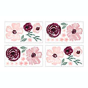 Sweet Jojo Designs&reg; Watercolor Floral Rose Wall Decals in Burgundy/Pink (Set of 4)