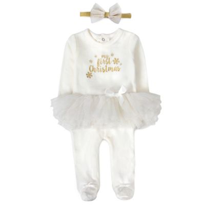 Baby Essentials&reg; 2-Piece My First Christmas Footie Pajama and Headband Set
