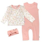 The Honest Company&reg; 3-Piece Organic Cotton Rib Coverall, Top, and Headband Set in Pink/White