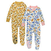Honest&reg; 2-Pack Floral Organic Cotton Snug-Fit Footed Pajamas in Blue/Gold