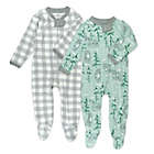Alternate image 0 for Honest&reg; Size 0-3M 2-Pack Plaid/Wolf Organic Cotton Sleep &amp; Plays in Green/Grey